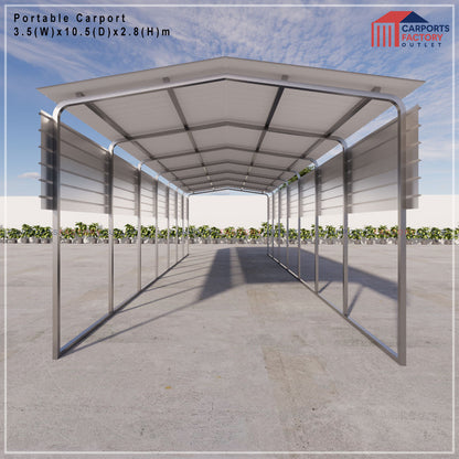 Portable Carport 3.5(W)x10.5(D)x2.8(H)m Gable Roof