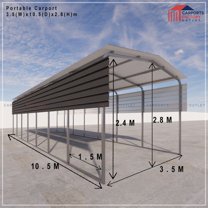 Portable Carport 3.5(W)x10.5(D)x2.8(H)m Gable Roof
