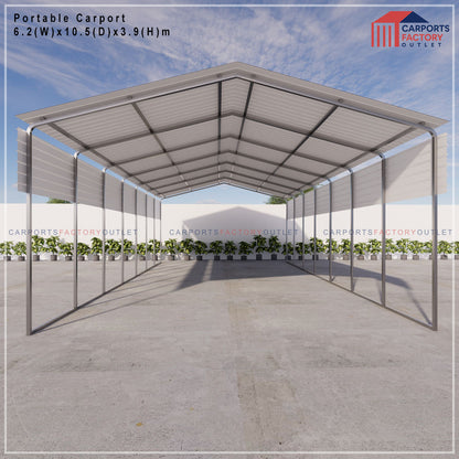 Portable Carport 6.2(W)x10.5(D)x3.9(H)m Gable Roof