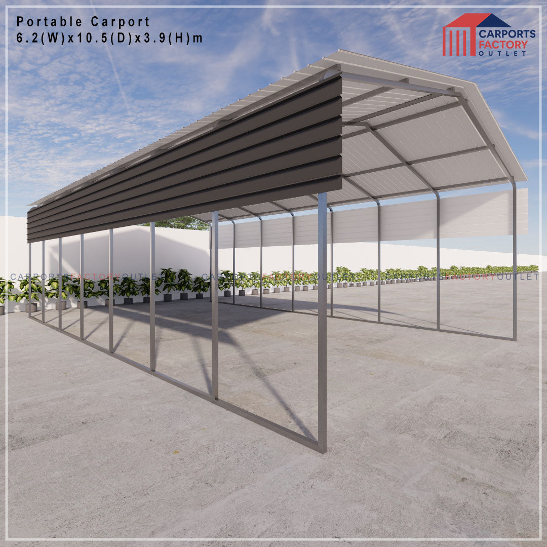 Portable Carport 6.2(W)x10.5(D)x3.9(H)m Gable Roof