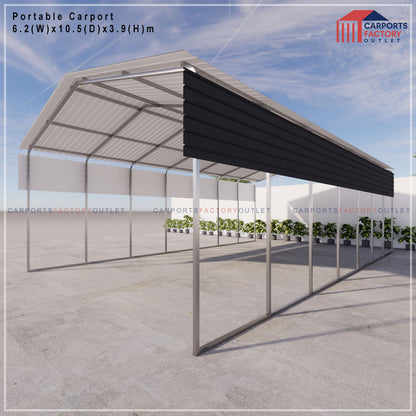 Portable Carport 6.2(W)x10.5(D)x3.9(H)m Gable Roof