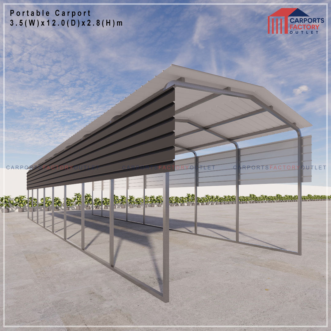 Portable Carport 3.5(W)x12.0(D)x2.8(H)m Gable Roof