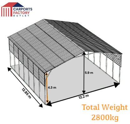 Portable Carport 12.0(W)x12.6(D)x4.2(H)m Gable Roof - Carports Factory Outlet