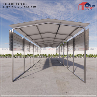 Portable Carport 3.5(W)x12.0(D)x2.8(H)m Gable Roof