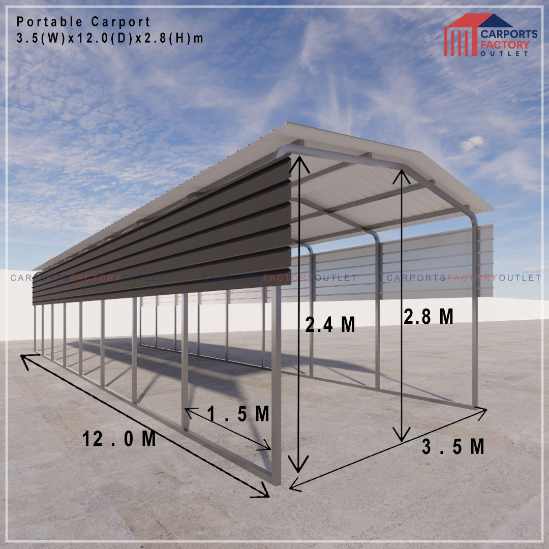 Portable Carport 3.5(W)x12.0(D)x2.8(H)m Gable Roof