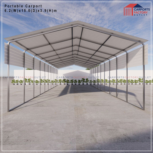Portable Carport 6.2(W)x15.0(D)x3.9(H)m Gable Roof