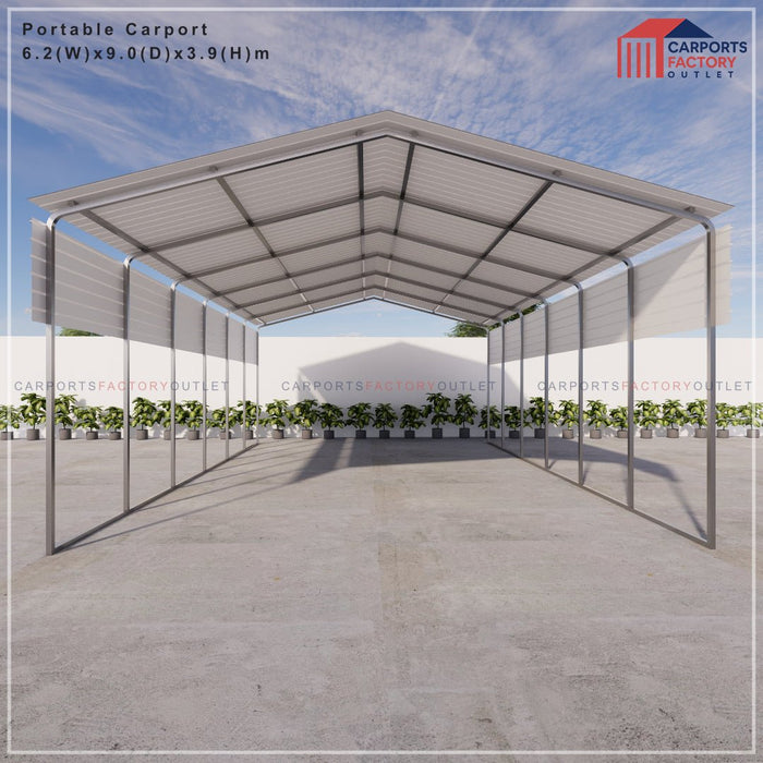 6.2m by 9m gable roof portable carport