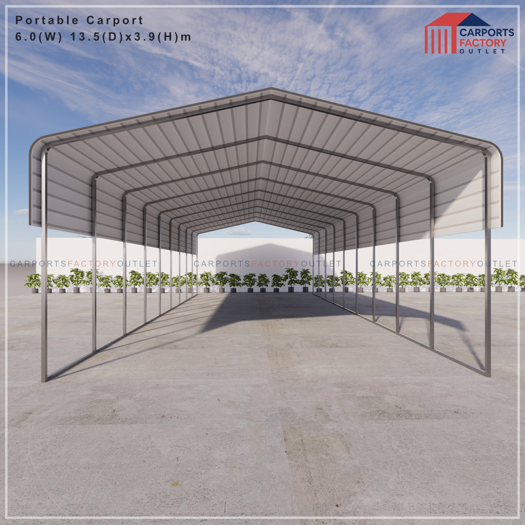 Portable Carport 6.0(W)x13.5(D)x3.9(H)m Wrapped Roof