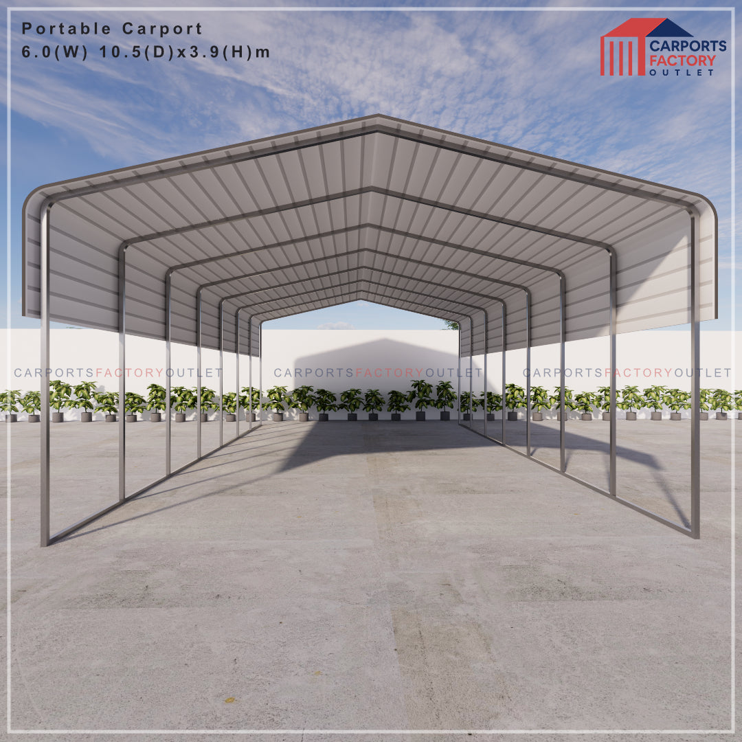 Portable Carport 6.0(W)x10.5(D)x3.9(H)m Wrapped Roof