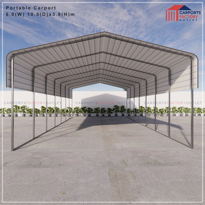 Portable Carport 6.0(W)x10.5(D)x3.9(H)m Wrapped Roof