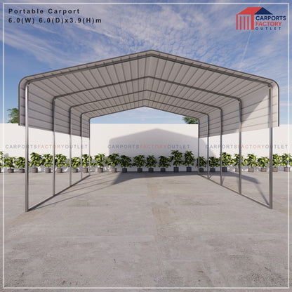 Portable Carport 6.0(W)x6.0(D)x3.9(H)m Wrapped Roof