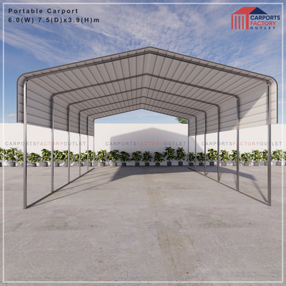 Portable Carport 6.0(W)x7.5(D)x3.9(H)m Wrapped Roof