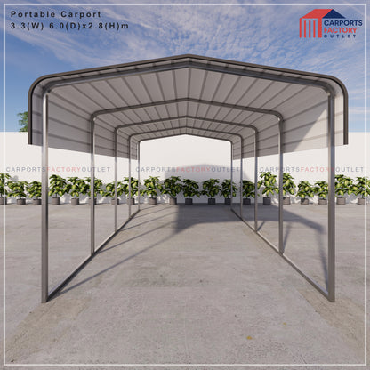 Portable Carport 3.3(W)x6.0(D)x2.8(H)m Wrapped Roof