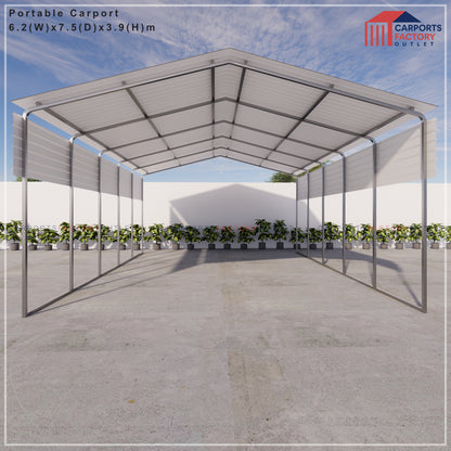 Portable Carport 6.2(W)x7.5(D)x3.9(H)m Gable Roof