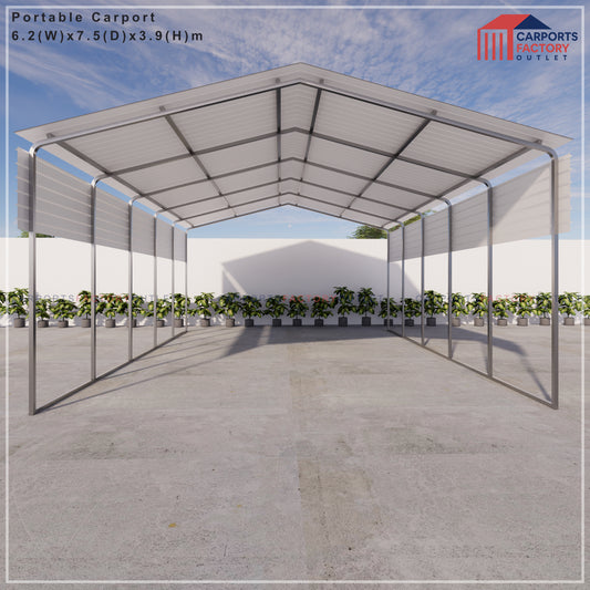 Portable Carport 6.2(W)x7.5(D)x3.9(H)m Gable Roof