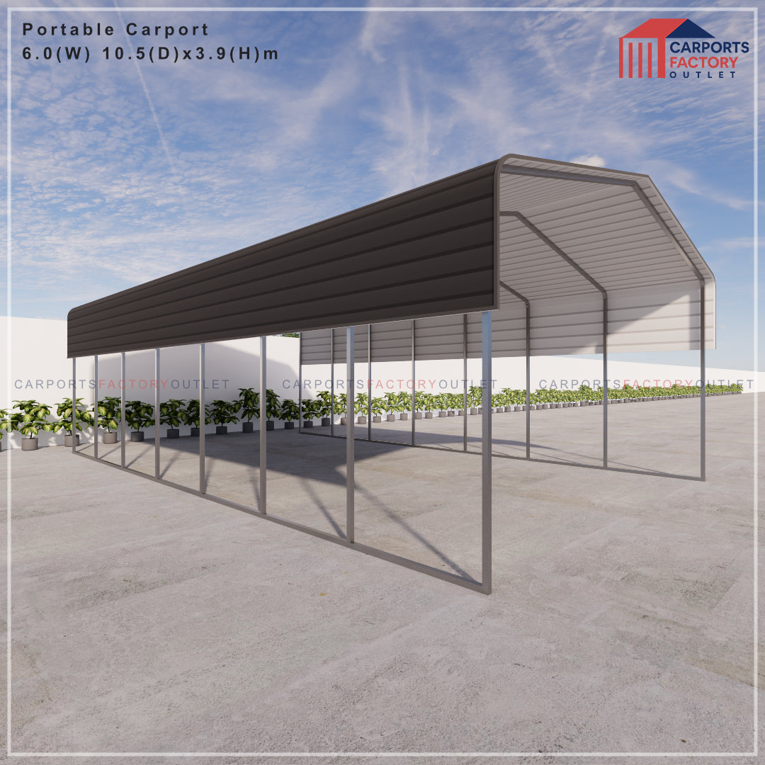 Portable Carport 6.0(W)x10.5(D)x3.9(H)m Wrapped Roof
