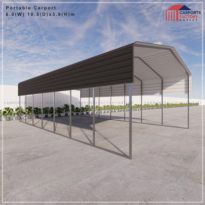 Portable Carport 6.0(W)x10.5(D)x3.9(H)m Wrapped Roof