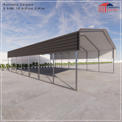 Portable Carport 8.5(W)x12.6(D)x4.2(H)m Wrapped Roof