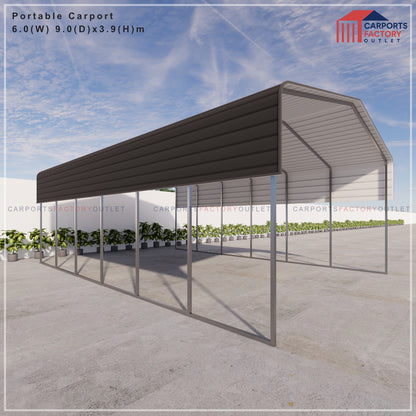 Portable Carport 6.0(W)x9.0(D)x3.9(H)m Wrapped Roof