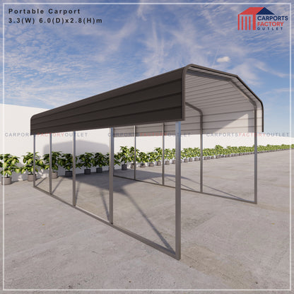 Portable Carport 3.3(W)x6.0(D)x2.8(H)m Wrapped Roof