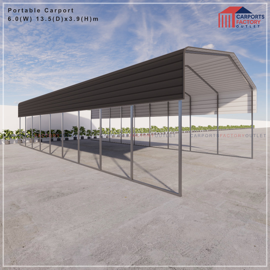 Portable Carport 6.0(W)x13.5(D)x3.9(H)m Wrapped Roof