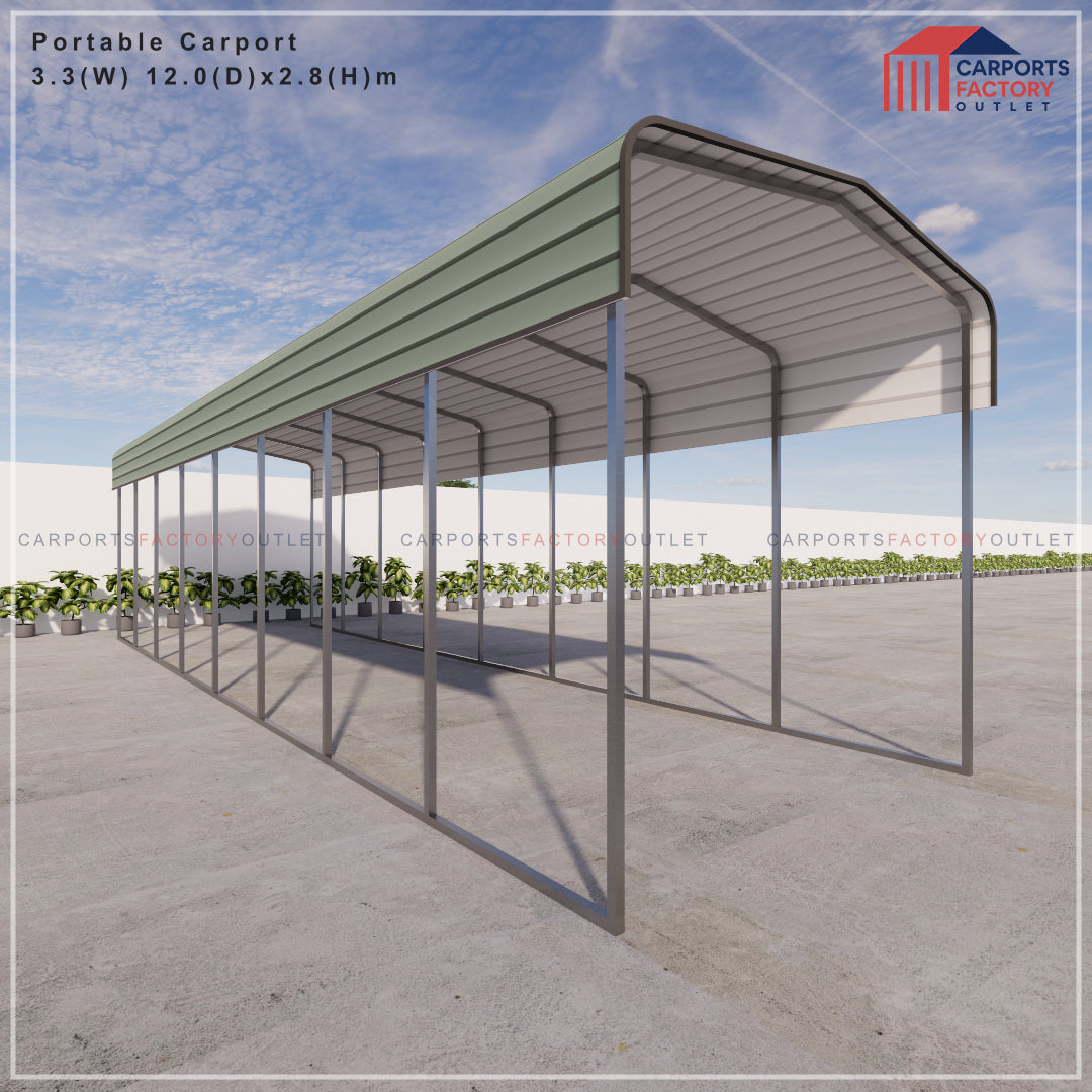 Portable Carport 3.3(W)x12.0(D)x2.8(H)m Wrapped Roof