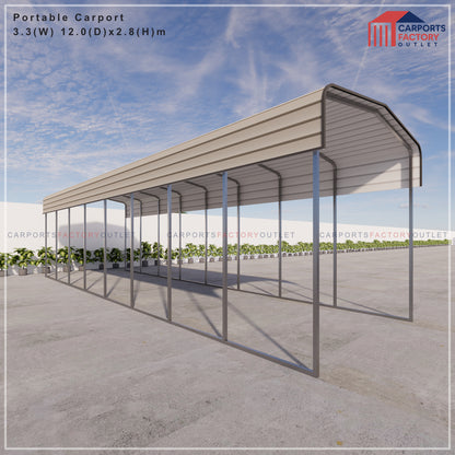 Portable Carport 3.3(W)x12.0(D)x2.8(H)m Wrapped Roof