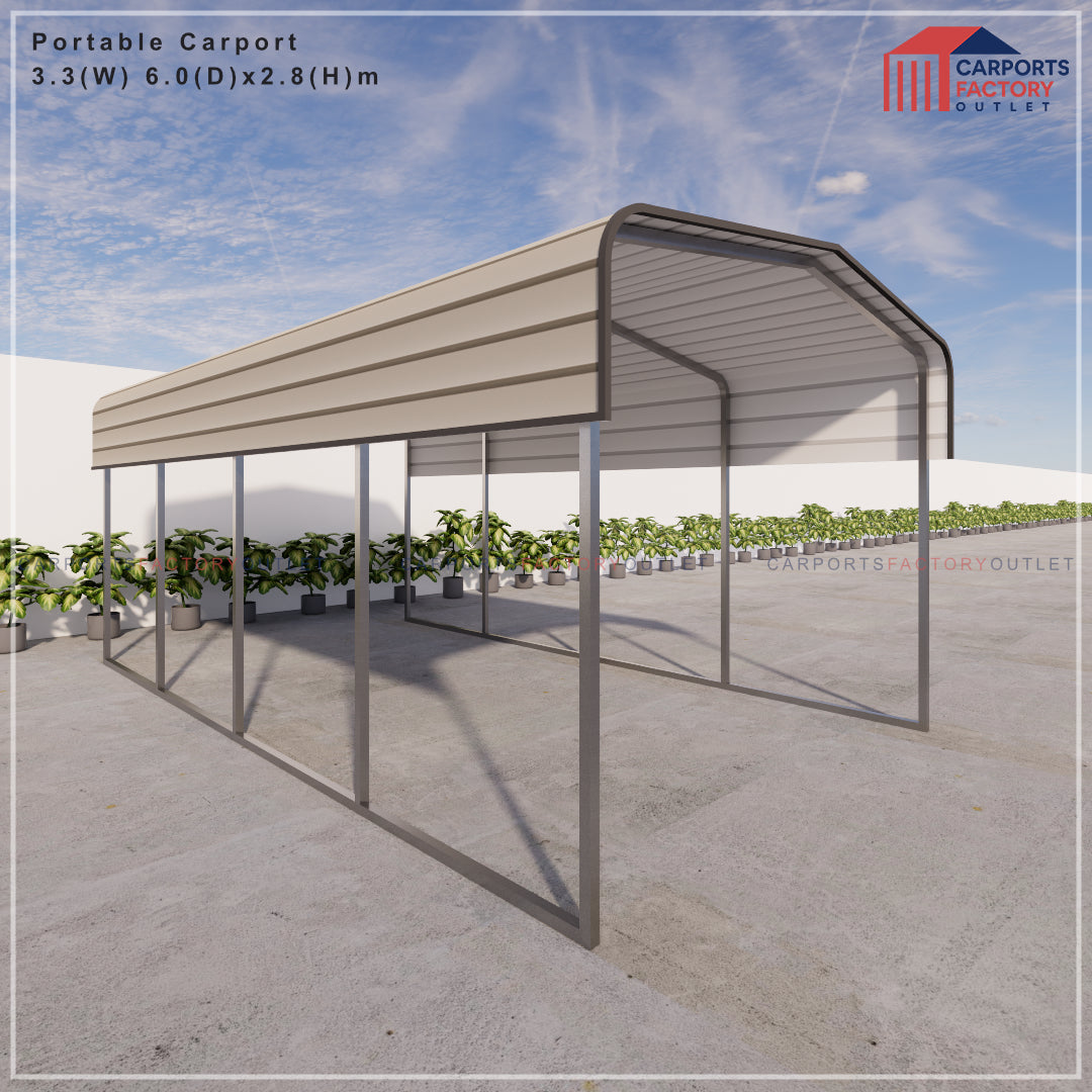 Portable Carport 3.3(W)x6.0(D)x2.8(H)m Wrapped Roof