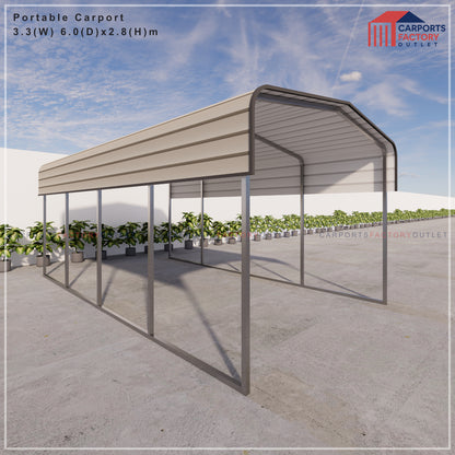 Portable Carport 3.3(W)x6.0(D)x2.8(H)m Wrapped Roof