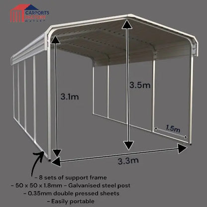 Portable Carport 3.3(W)x10.5(D)x3.5(H)m Wrapped Roof My Store