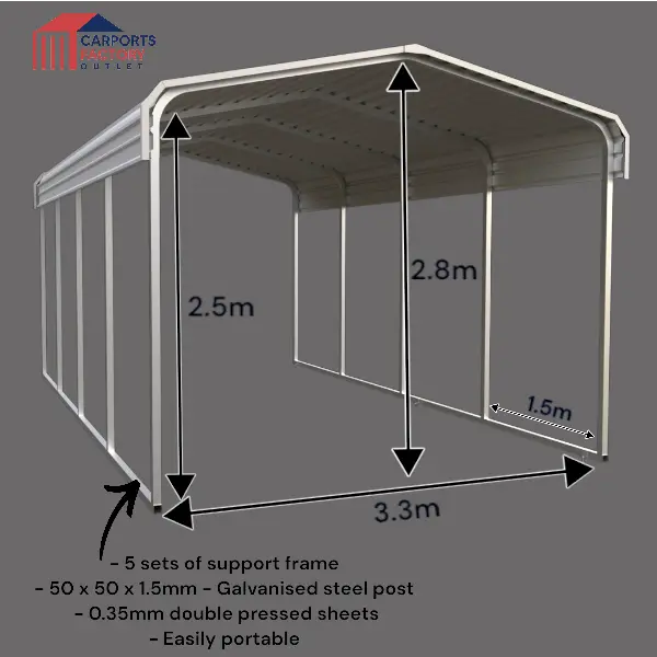 Portable Carport 3.3(W)x5.9(D)x2.8(H)m Wrapped Roof My Store