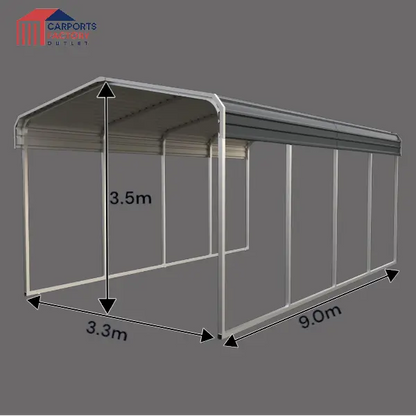 Portable Carport 3.3(W)x9.0(D)x3.5(H)m Wrapped Roof My Store