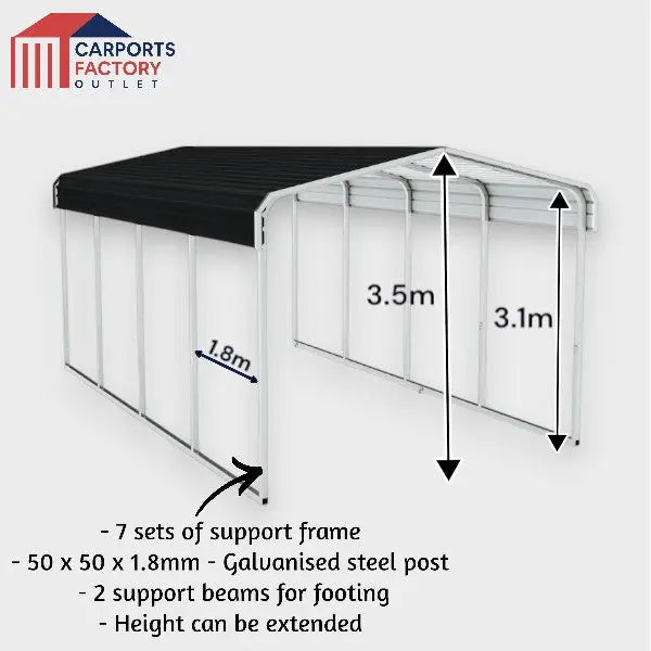 Portable Carport 3.3(W)x10.8(D)x3.5(H)m Wrapped Roof My Store