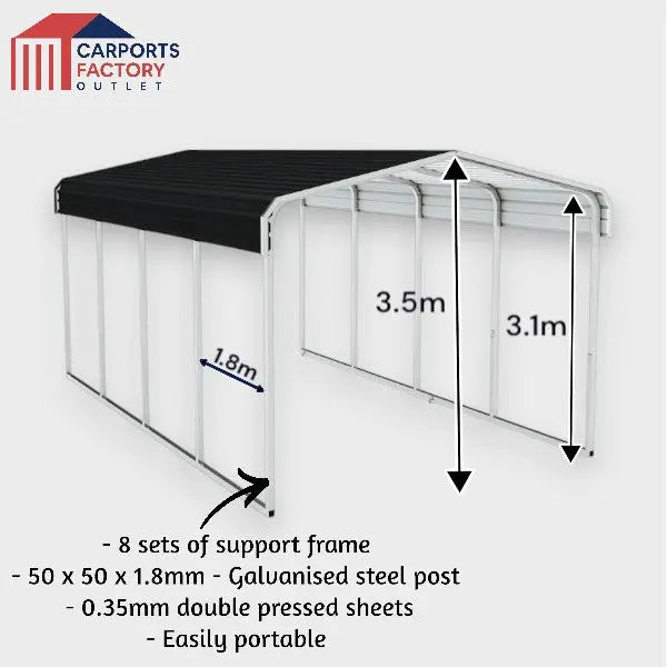 Portable Carport 3.3(W)x12.6(D)x3.5(H)m Wrapped Roof My Store