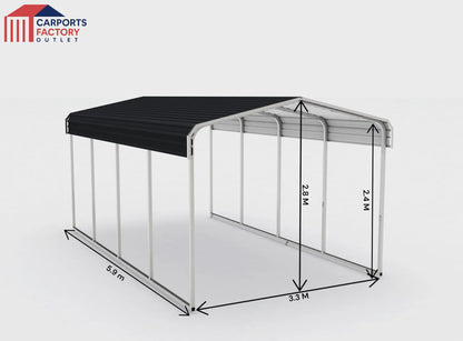 Portable Carport 3.3(W)x5.9(D)x2.8(H)m Wrapped Roof - Carports Factory Outlet