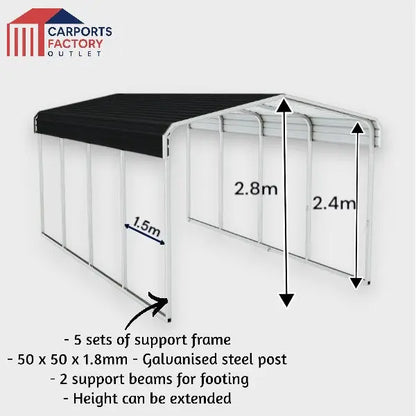 Portable Carport 3.3(W)x6.0(D)x2.8(H)m Wrapped Roof My Store