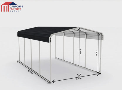 Portable Carport 3.3(W)x6.0(D)x2.8(H)m Wrapped Roof - Carports Factory Outlet