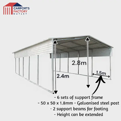 Portable Carport 3.5(W)x7.5(D)x2.8(H)m Gable Roof My Store