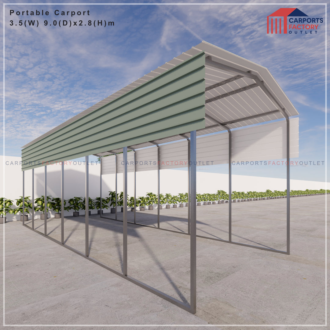Portable Carport 3.5(W)x9.0(D)x2.8(H)m Gable Roof