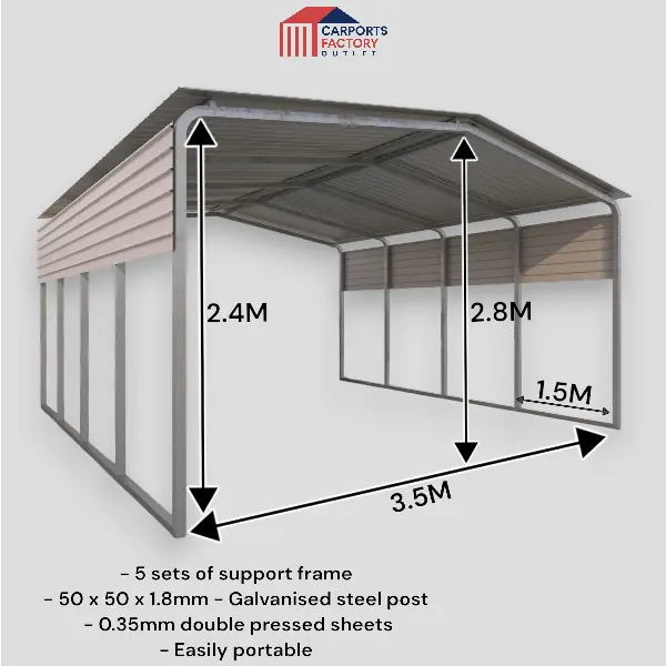 Portable Carport 3.5(W)x6.0(D)x2.8(H)m Gable Roof My Store