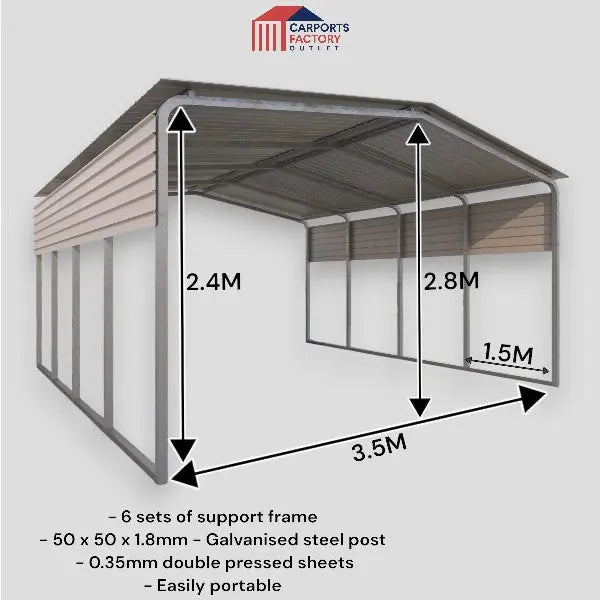 Portable Carport 3.5(W)x7.5(D)x2.8(H)m Gable Roof My Store