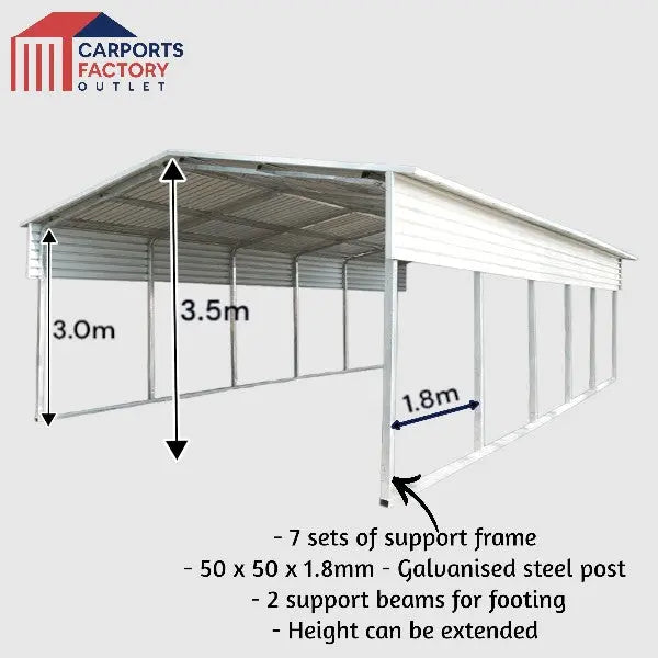 Portable Carport 3.5(W)x10.8(D)x3.5(H)m Gable Roof My Store