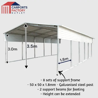 Portable Carport 3.5(W)x12.6(D)x3.5(H)m Gable Roof My Store