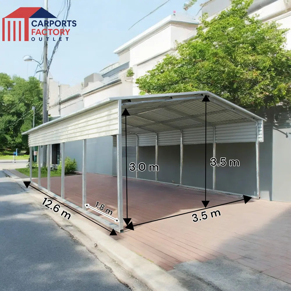 Portable Carport 3.5(W)x12.6(D)x3.5(H)m Gable Roof - Carports Factory Outlet