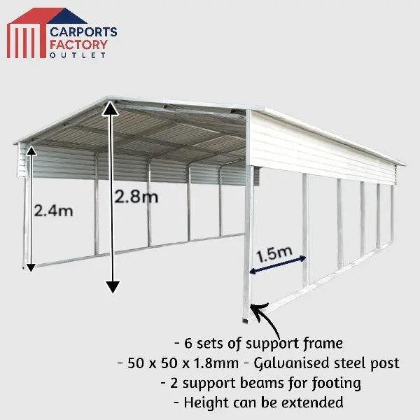 Portable Carport 3.5(W)x7.5(D)x2.8(H)m Gable Roof My Store