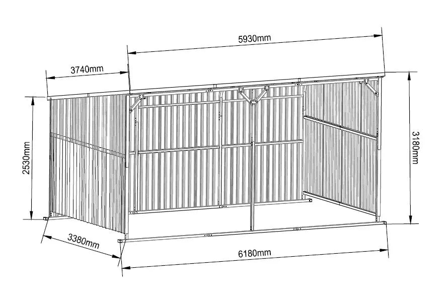 Livestock Shelter 6.2(W)x3.4(D)x3.2(H)m Sloped Roof - Carports Factory Outlet