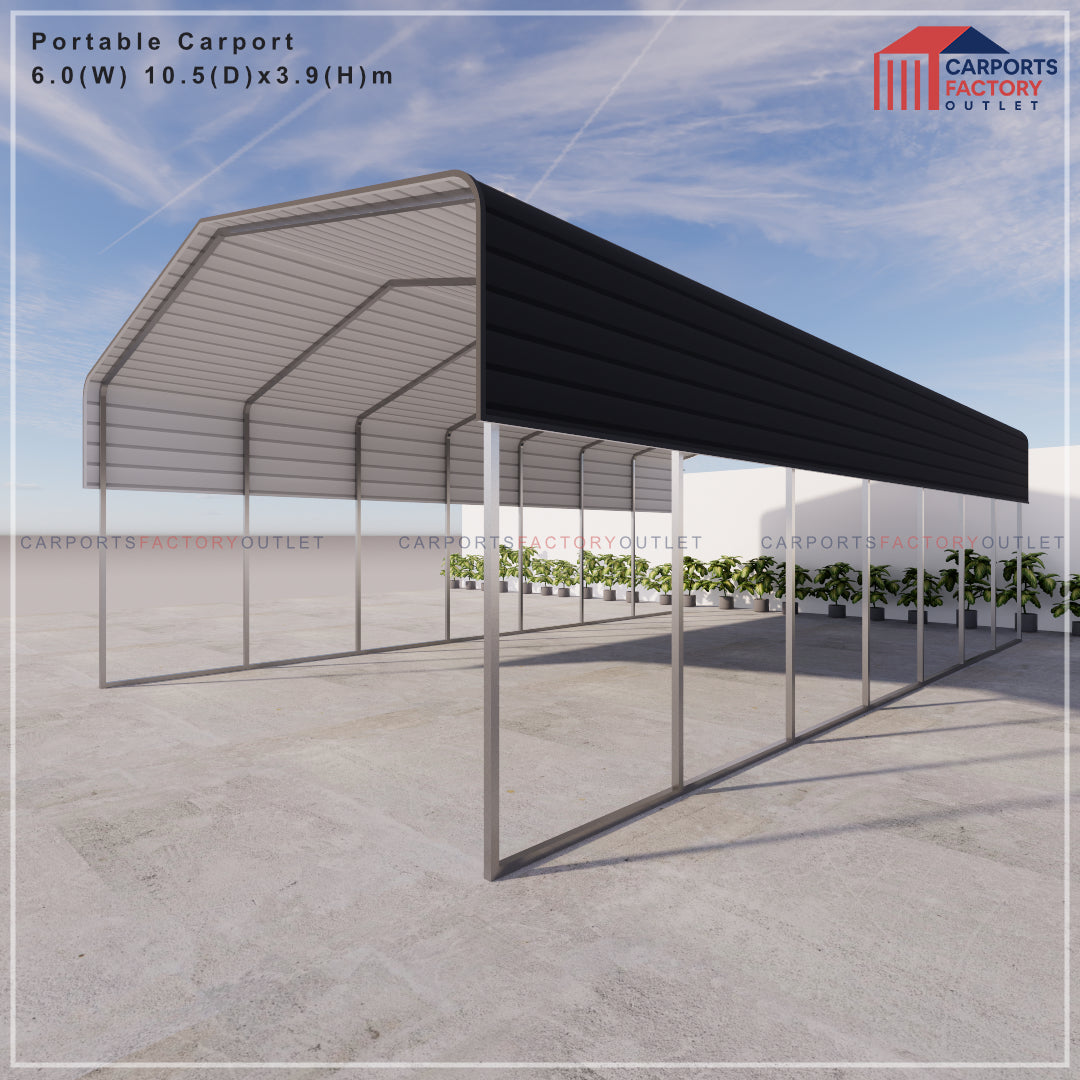 Portable Carport 6.0(W)x10.5(D)x3.9(H)m Wrapped Roof