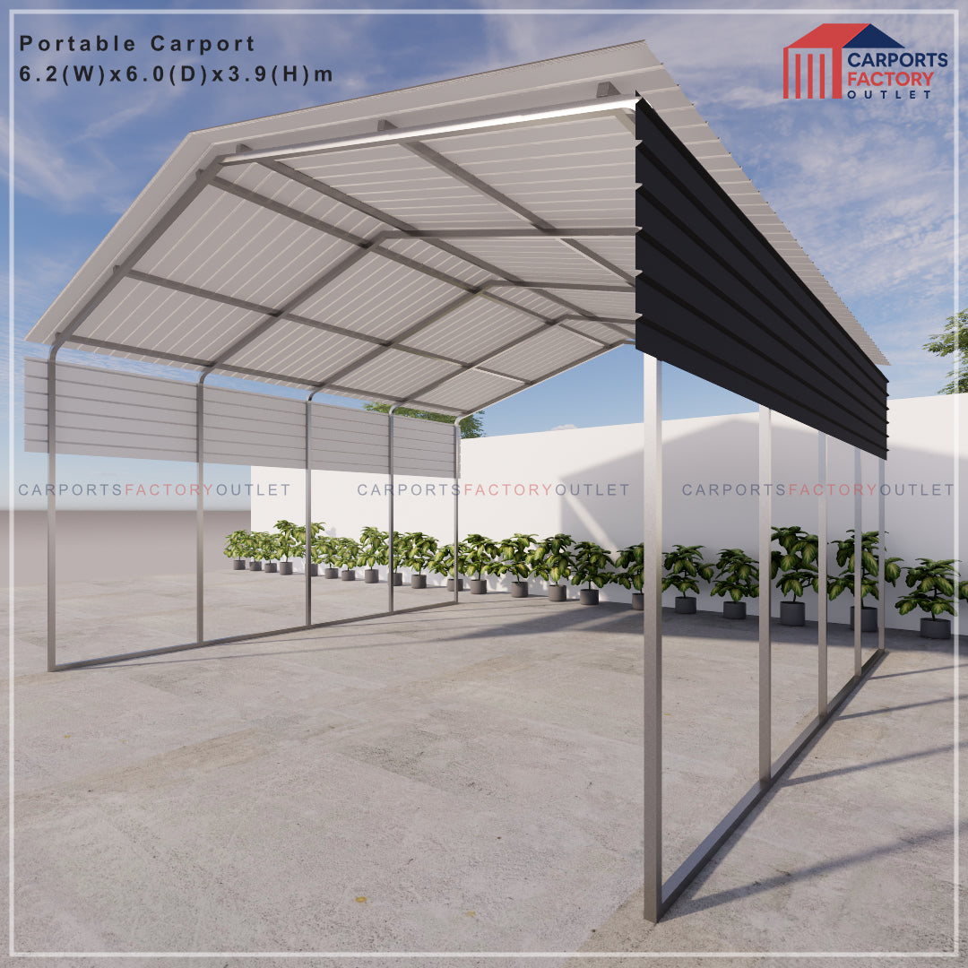 Portable Carport 6.2(W)x6.0(D)x3.9(H)m Gable Roof