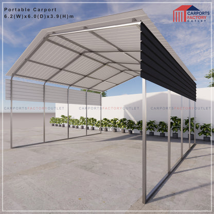 Portable Carport 6.2(W)x6.0(D)x3.9(H)m Gable Roof