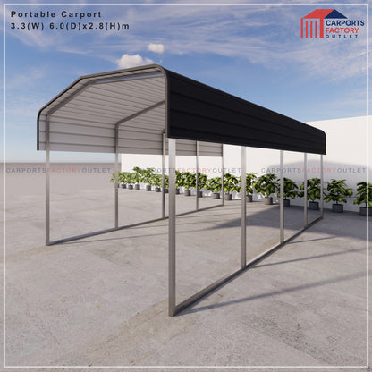 Portable Carport 3.3(W)x6.0(D)x2.8(H)m Wrapped Roof